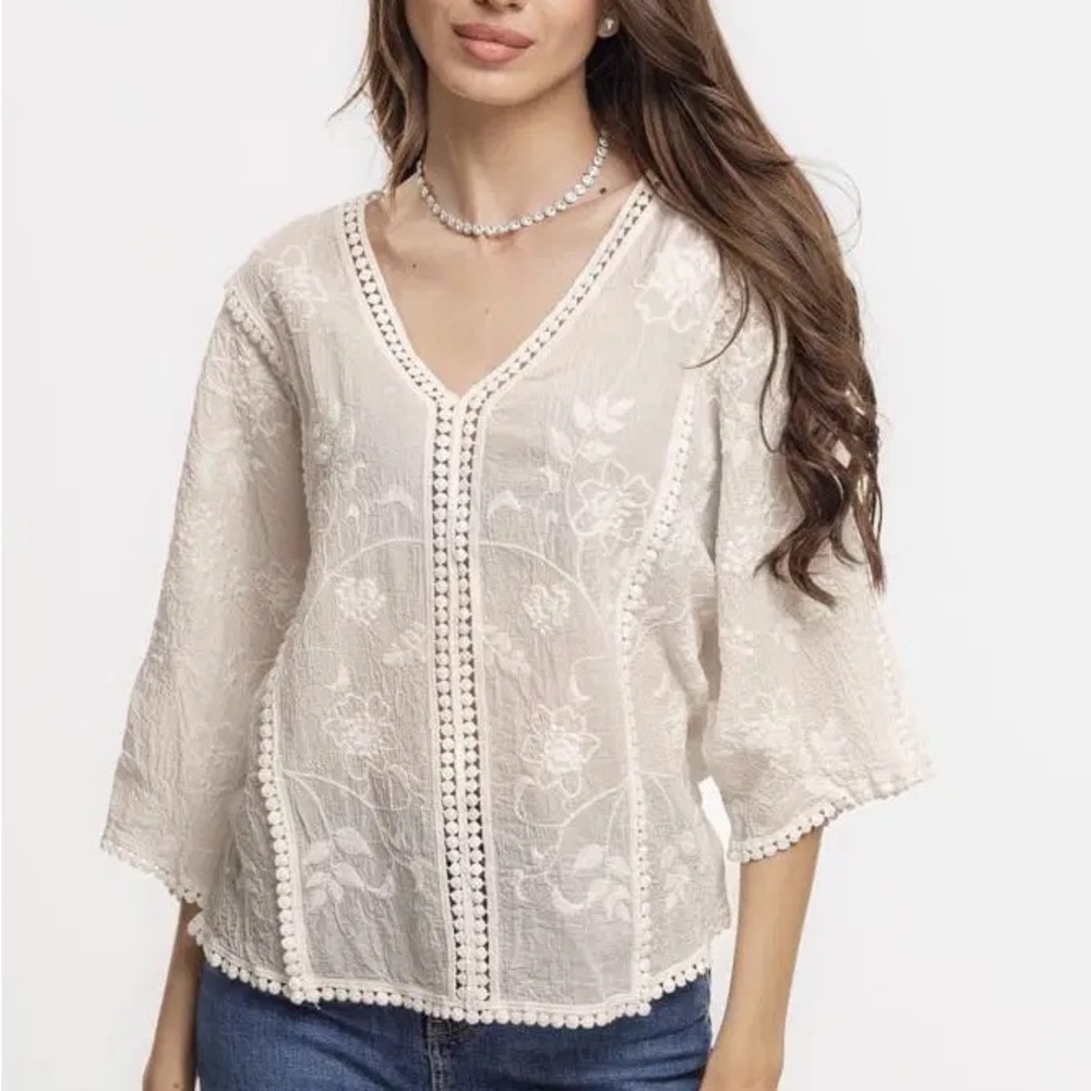 Zara Cream Lace Embroidery Blouse